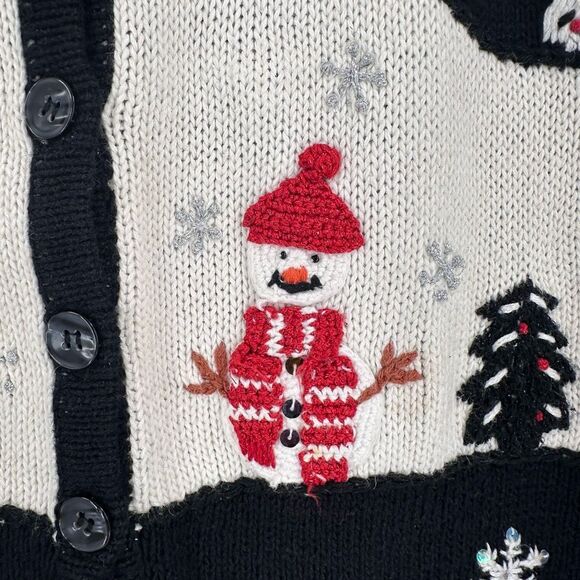 Vintage White Stag Christmas Snowman Snowflake Ugly Sweater Vest Cotton Size S - Picture 3 of 9